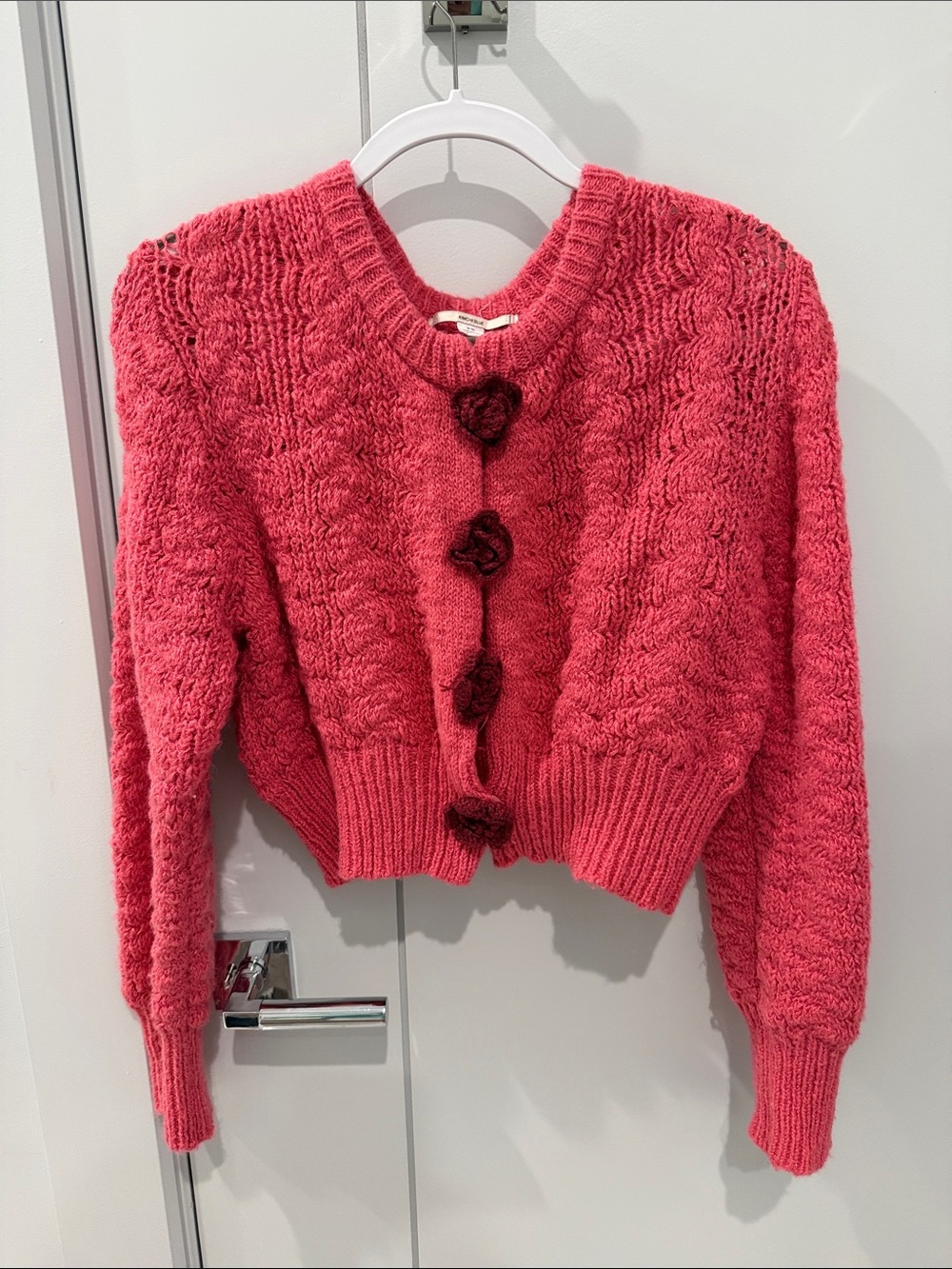 Women's Pink Cable-Knit Cropped Cardigan Sweater